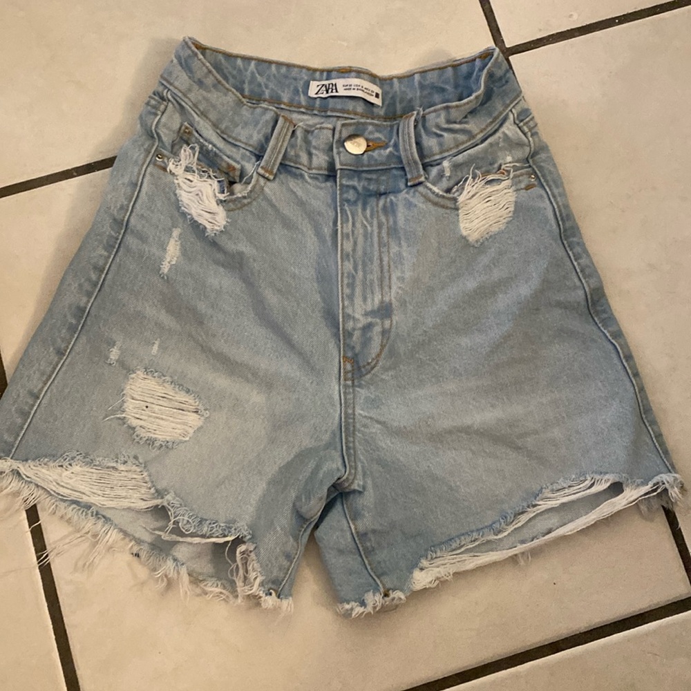 Zara Light Blue Distressed Jean Shorts